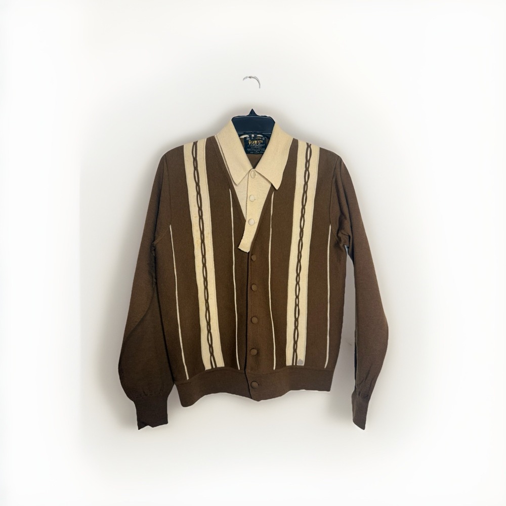 Vintage Sears The Mens Store Button Cardigan Sweater Mens Small Striped Grandpa